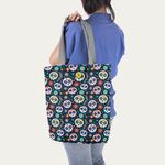 Geanta Handmade Tote Basic, Mulewear, Halloween Masti Cap de Schelet, Multicolor, 43x37 cm fotografia produsului View 6 S