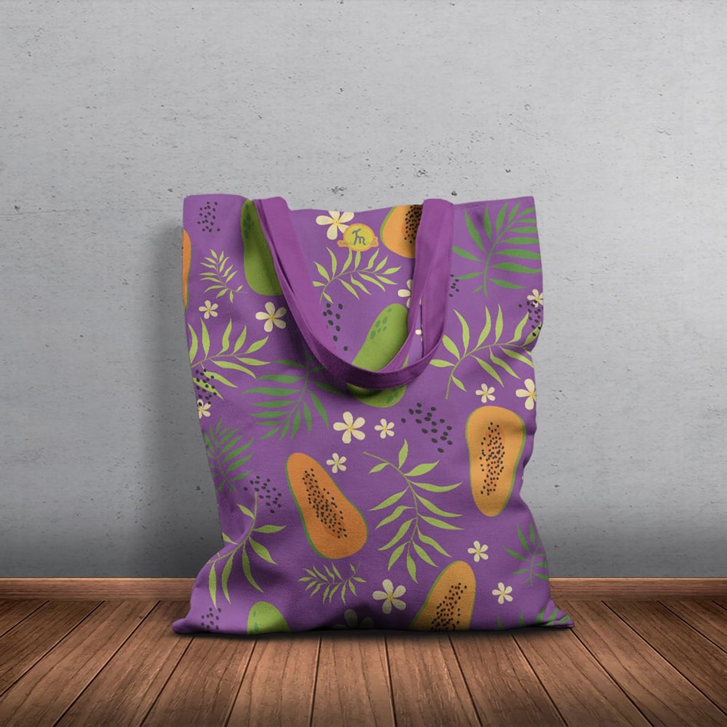 Geanta Handmade Tote Basic, Botanic Plante Flori si Mango, Multicolor, 43x37 cm fotografia produsului View 5 L