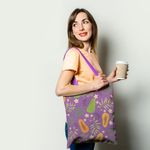 Geanta Handmade Tote Basic, Botanic Plante Flori si Mango, Multicolor, 43x37 cm fotografia produsului View 2 S