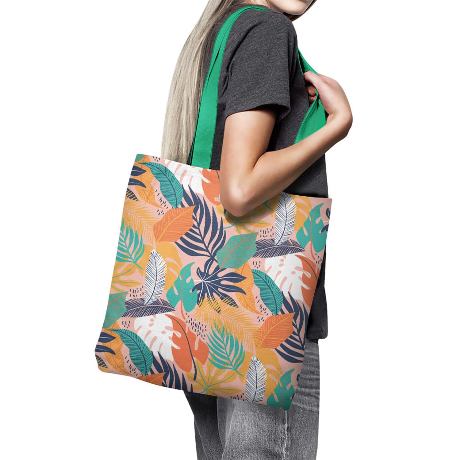 Geanta Handmade Tote Basic, Botanic Plante Frunze de Toamna, Multicolor, 43x37 cm fotografia produsului View 6 L