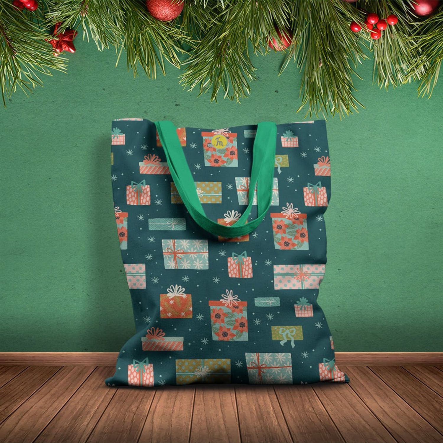 Geanta Handmade Tote Basic, Cadouri pregatite pentru Craciun, Multicolor, 43x37 cm fotografia produsului View 2 L