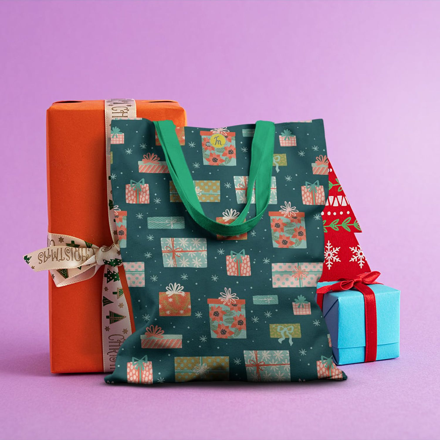 Geanta Handmade Tote Basic, Cadouri pregatite pentru Craciun, Multicolor, 43x37 cm fotografia produsului View 5 L