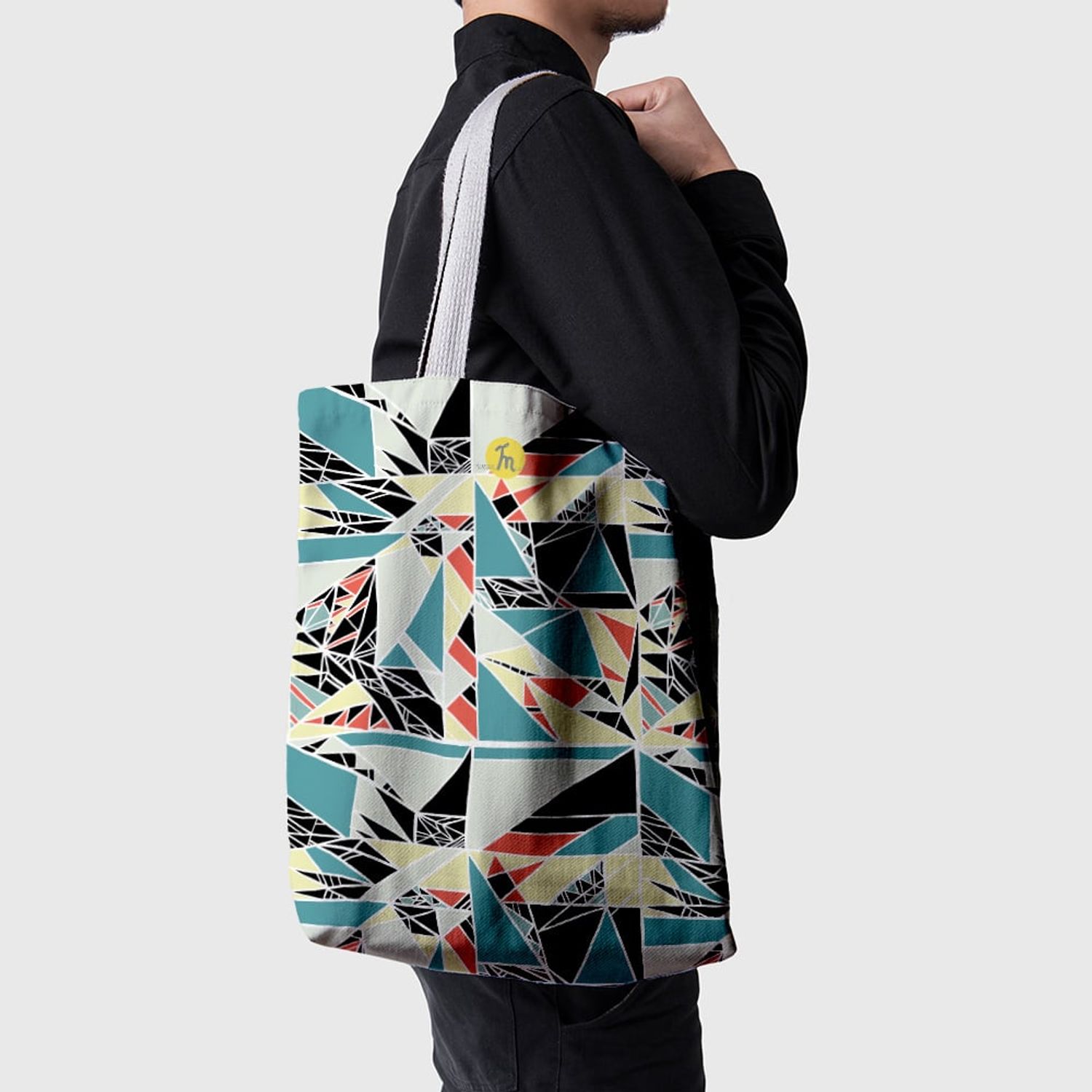 Geanta Handmade, Tote Bag Basic Original Mulewear, Geometric Abstract Matematica, Childhood Math, Multicolor, 43x37 cm fotografia produsului View 3 L