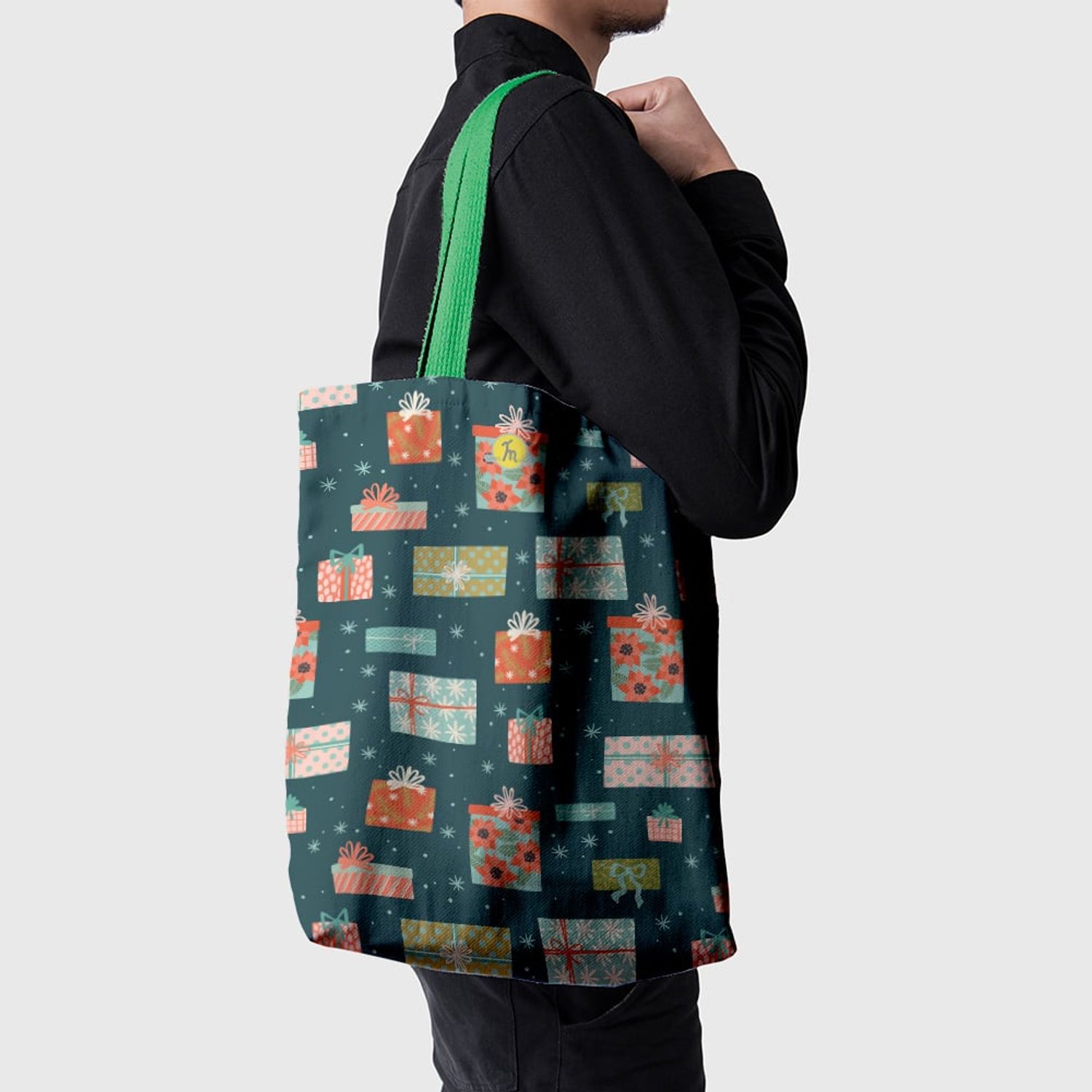Geanta Handmade Tote Basic, Cadouri pregatite pentru Craciun, Multicolor, 43x37 cm fotografia produsului View 6 L