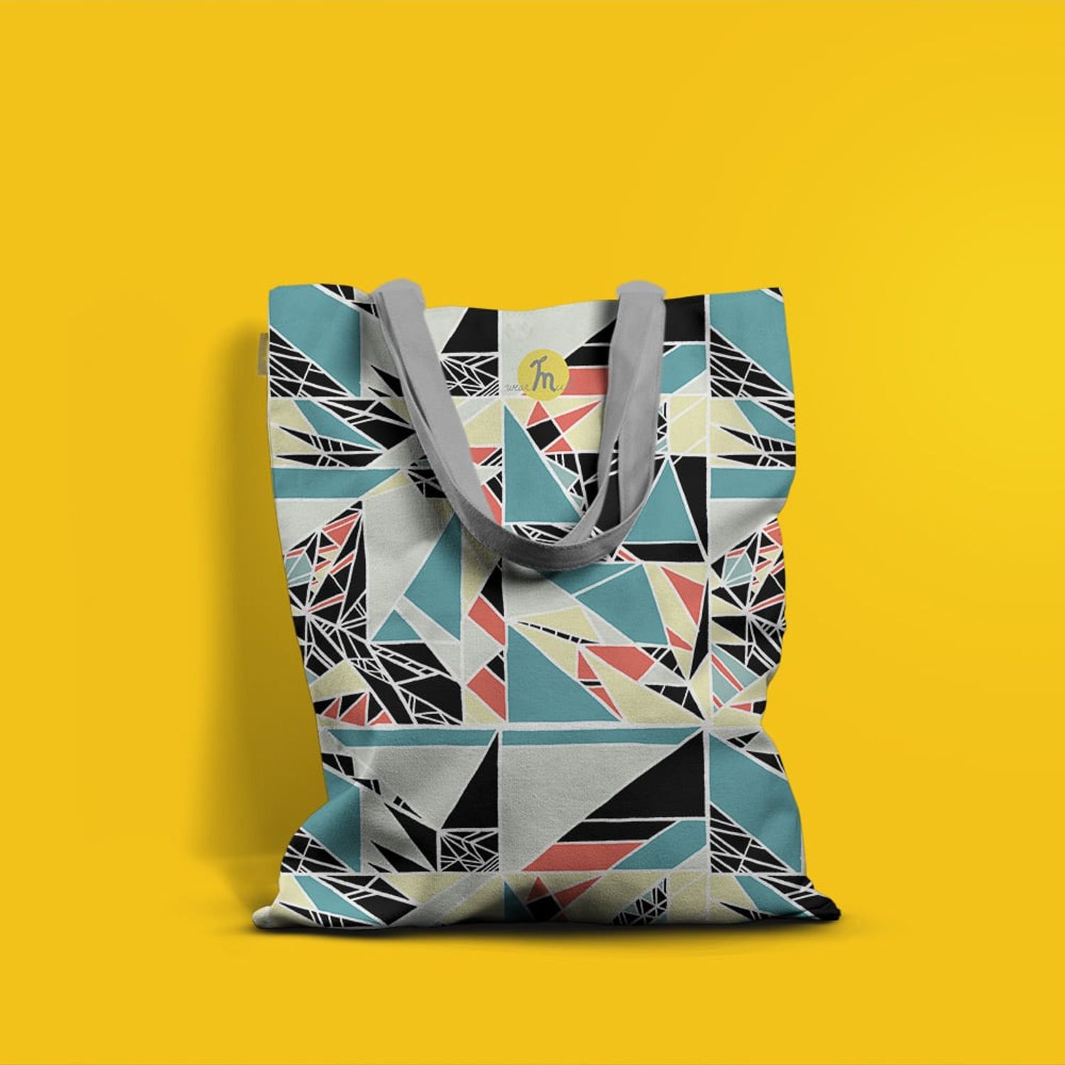 Geanta Handmade, Tote Bag Basic Original Mulewear, Geometric Abstract Matematica, Childhood Math, Multicolor, 43x37 cm fotografia produsului View 4 L