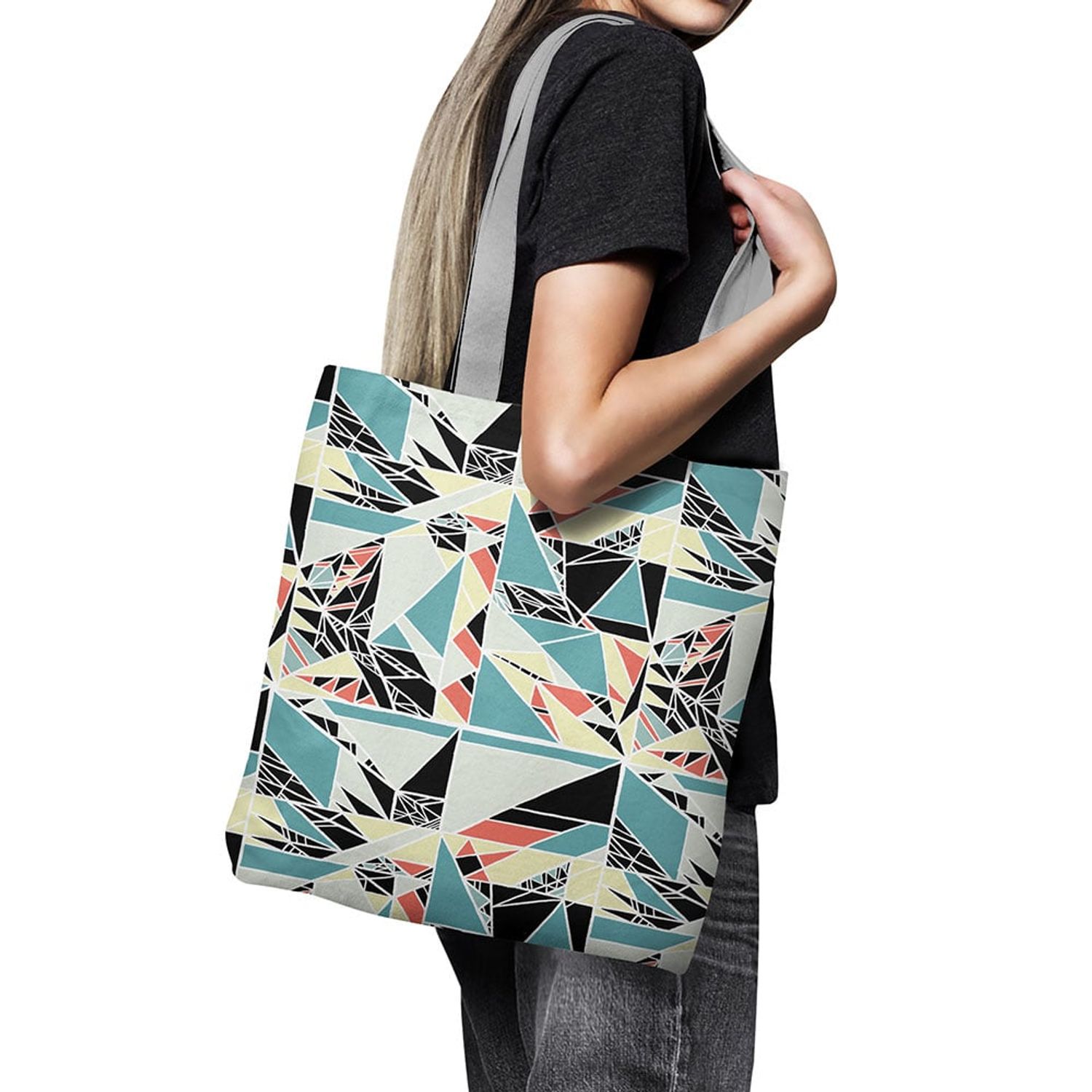 Geanta Handmade, Tote Bag Basic Original Mulewear, Geometric Abstract Matematica, Childhood Math, Multicolor, 43x37 cm fotografia produsului View 6 L