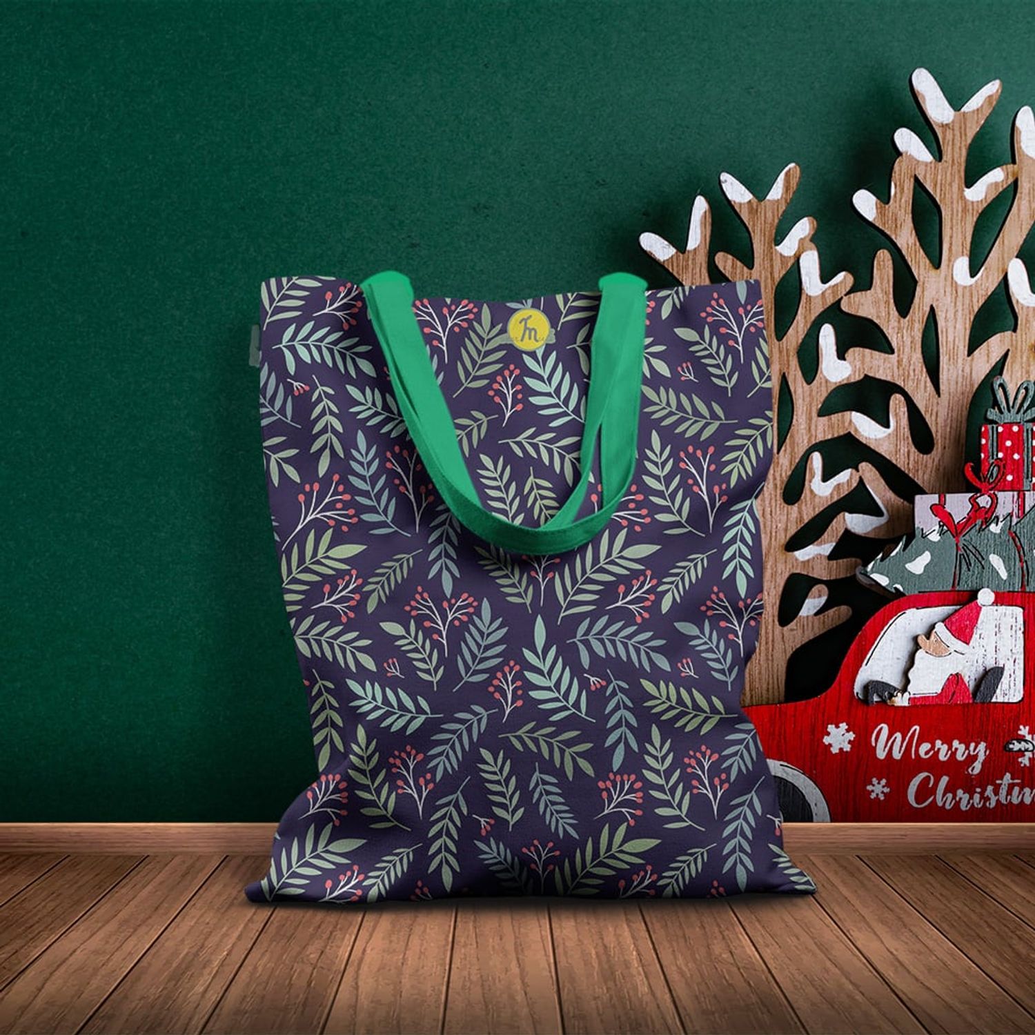 Geanta Handmade Tote Basic, Plante cu Fruncte Rosii, Multicolor, 43x37 cm fotografia produsului View 5 L