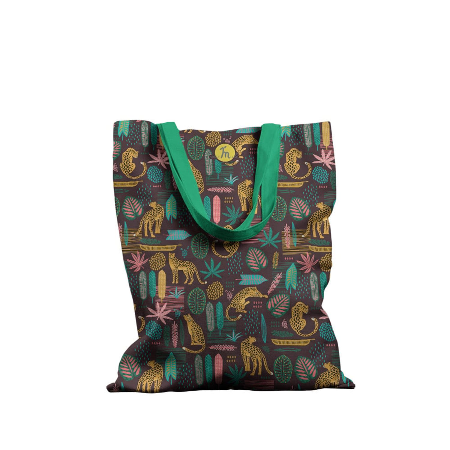 Geanta Handmade Tote Basic, Mulewear, Botanic Plante Flori Leopard in Savana, Multicolor, 43x37 cm fotografia produsului