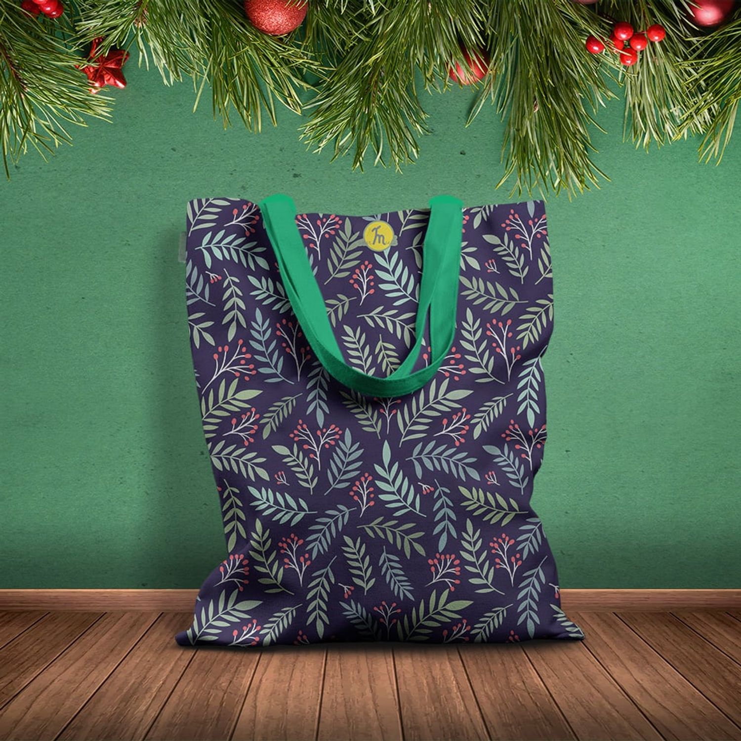 Geanta Handmade Tote Basic, Plante cu Fruncte Rosii, Multicolor, 43x37 cm fotografia produsului View 2 L