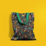 Geanta Handmade Tote Basic, Mulewear, Botanic Plante Flori Leopard in Savana, Multicolor, 43x37 cm fotografia produsului View 5 S