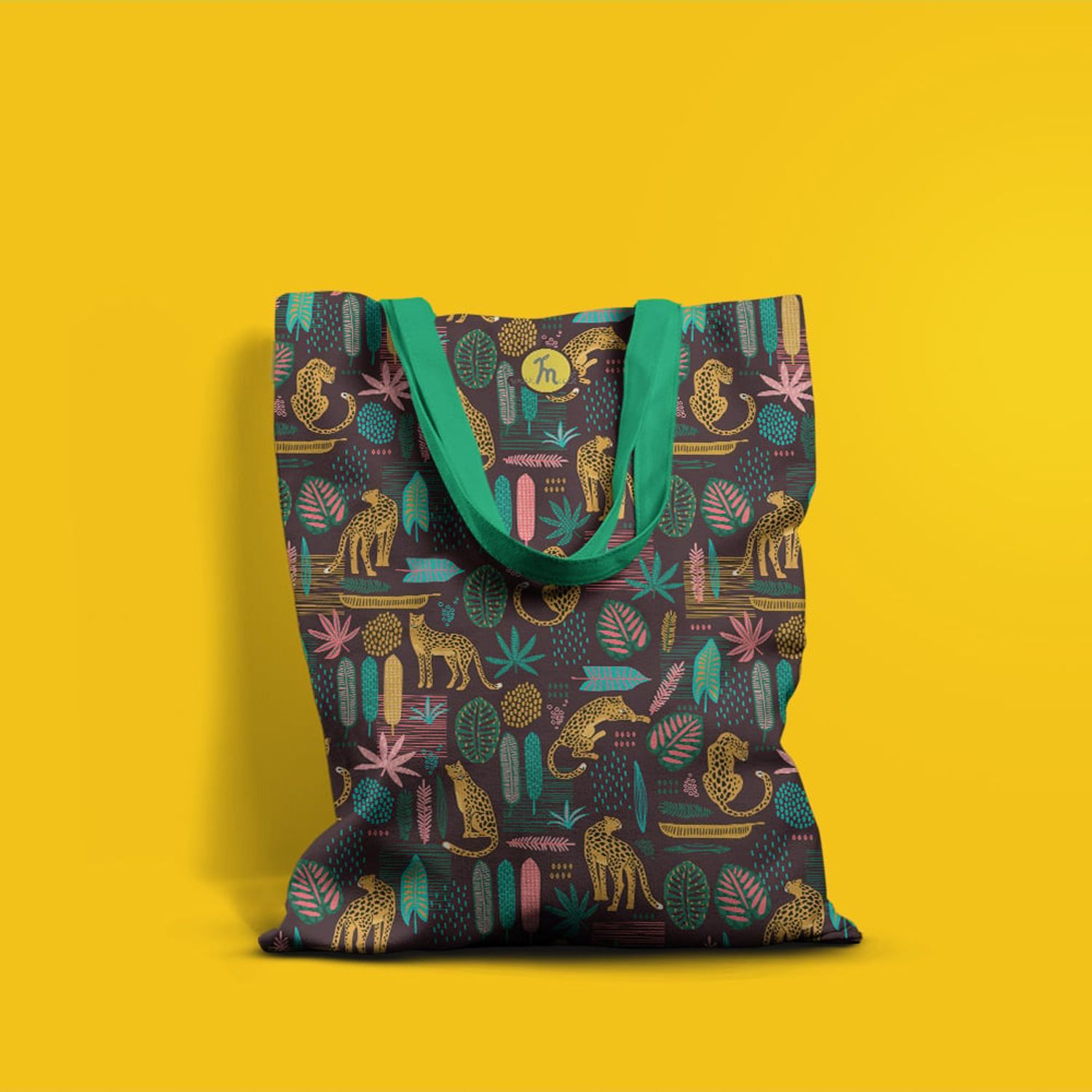 Geanta Handmade Tote Basic, Mulewear, Botanic Plante Flori Leopard in Savana, Multicolor, 43x37 cm fotografia produsului View 5 L