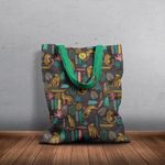 Geanta Handmade Tote Basic, Mulewear, Botanic Plante Flori Leopard in Savana, Multicolor, 43x37 cm fotografia produsului View 6 S