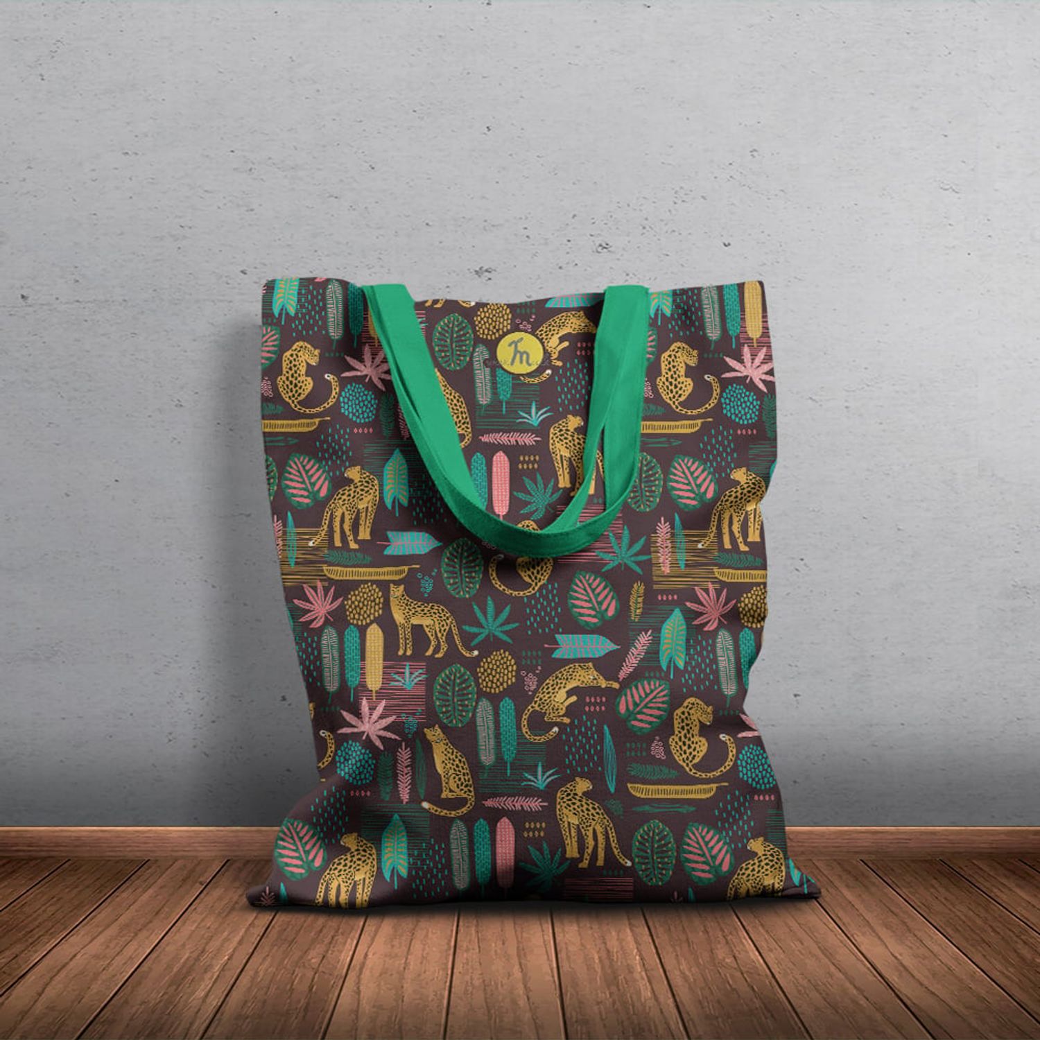 Geanta Handmade Tote Basic, Mulewear, Botanic Plante Flori Leopard in Savana, Multicolor, 43x37 cm fotografia produsului View 6 L