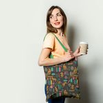 Geanta Handmade Tote Basic, Mulewear, Botanic Plante Flori Leopard in Savana, Multicolor, 43x37 cm fotografia produsului View 2 S