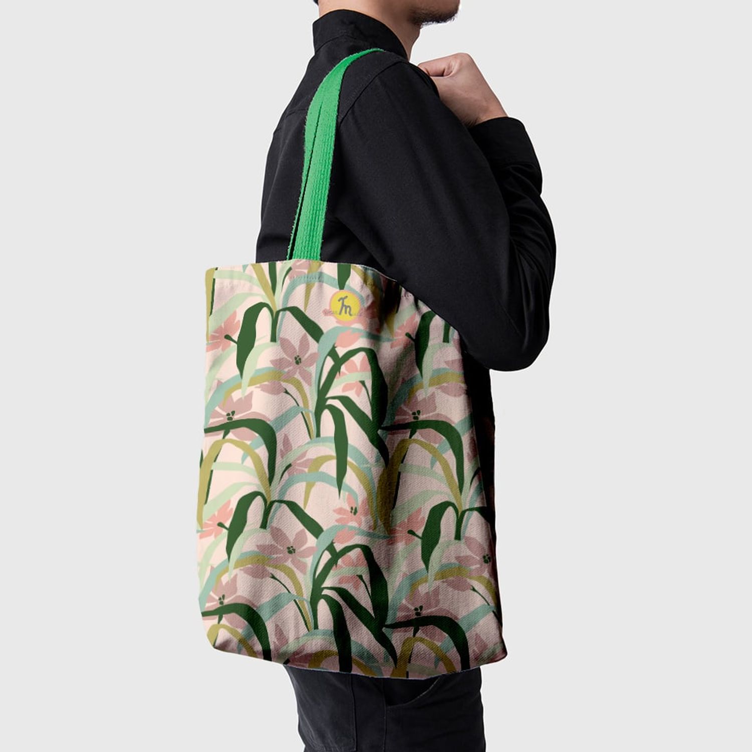 Geanta Handmade Tote Basic, Mulewear, Botanic Plante Flori din Gradina, Multicolor, 43x37 cm fotografia produsului View 4 L