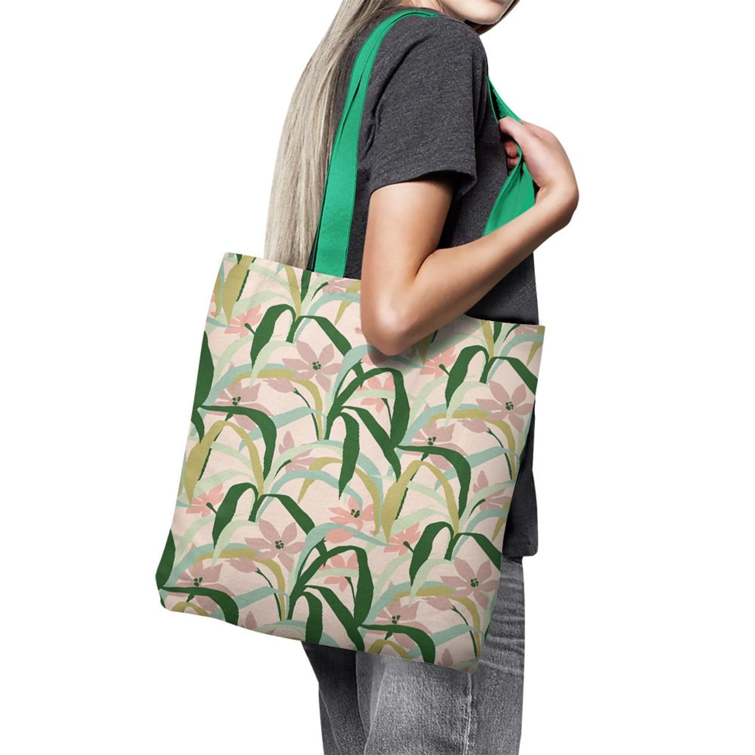 Geanta Handmade Tote Basic, Mulewear, Botanic Plante Flori din Gradina, Multicolor, 43x37 cm fotografia produsului View 6 L