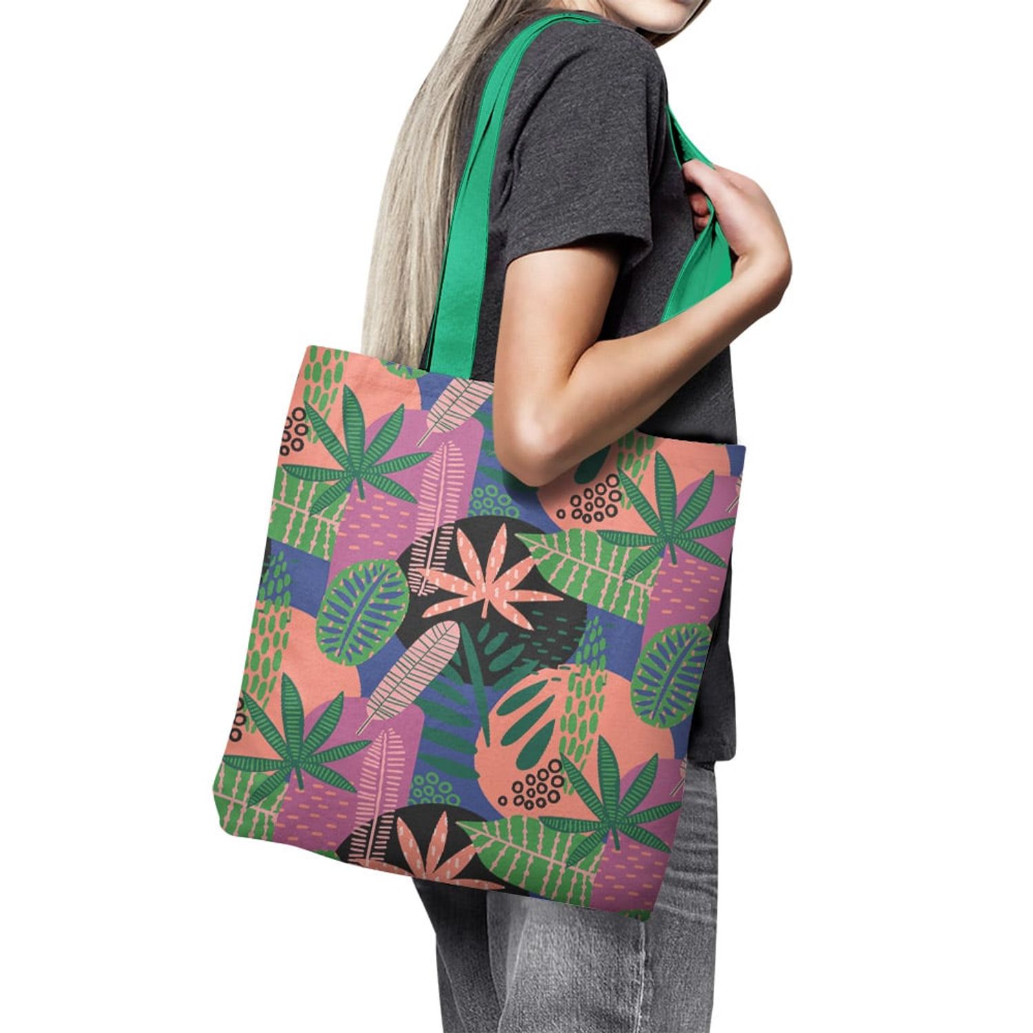 Geanta Handmade Tote Basic, Mulewear, Botanic Plante Flori Extraterestre, Multicolor, 43x37 cm fotografia produsului View 3 L