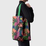 Geanta Handmade Tote Basic, Mulewear, Botanic Plante Flori Extraterestre, Multicolor, 43x37 cm fotografia produsului View 5 S