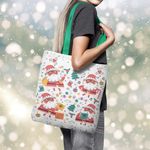 Geanta Handmade Tote Basic, Mos Craciun cu Ochelari, Multicolor, 43x37 cm fotografia produsului View 4 S