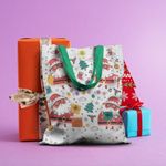 Geanta Handmade Tote Basic, Mos Craciun cu Ochelari, Multicolor, 43x37 cm fotografia produsului View 5 S
