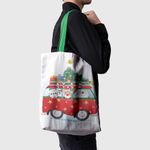Geanta Handmade Tote Basic, Mos Craciun in VW Bus, Multicolor, 43x37 cm fotografia produsului View 4 S