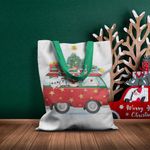 Geanta Handmade Tote Basic, Mos Craciun in VW Bus, Multicolor, 43x37 cm fotografia produsului View 5 S