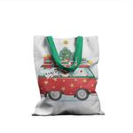 Geanta Handmade Tote Basic, Mos Craciun in VW Bus, Multicolor, 43x37 cm fotografia produsului