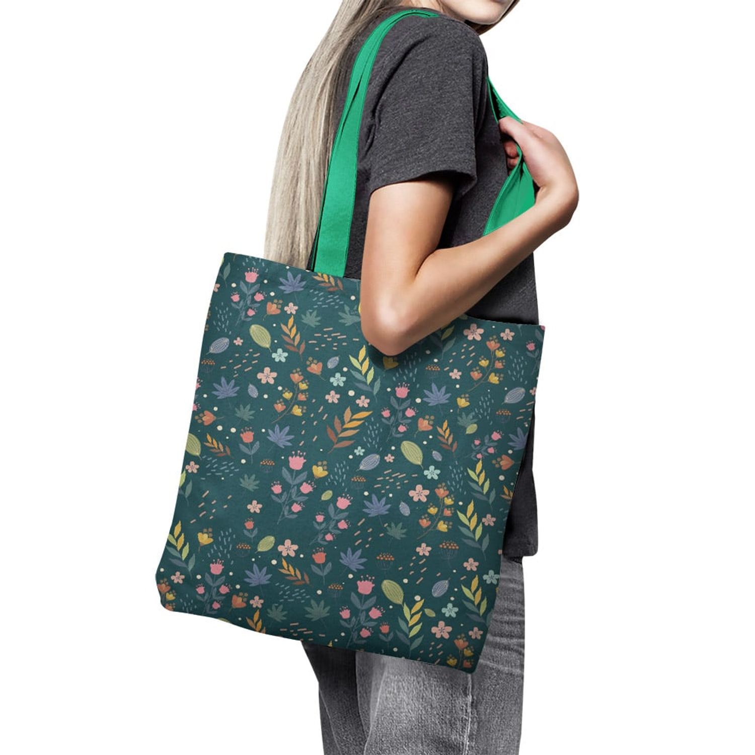Geanta Handmade Tote Basic, Mulewear, Botanic Pajiste Multicolora, Multicolor, 43x37 cm fotografia produsului View 4 L