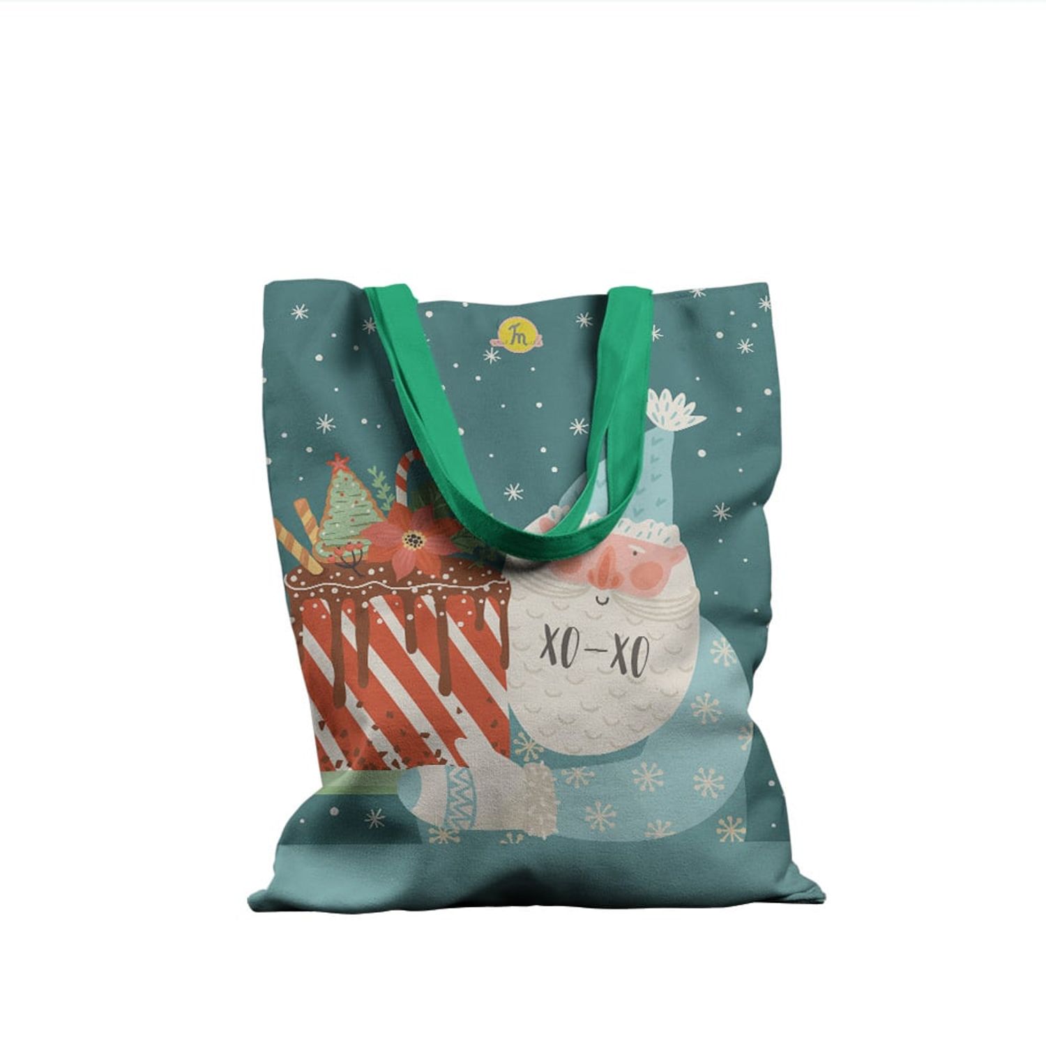 Geanta Handmade Tote Basic, Mos Craciun aduce Bunatati Dulci, Multicolor, 43x37 cm fotografia produsului