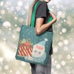 Geanta Handmade Tote Basic, Mos Craciun aduce Bunatati Dulci, Multicolor, 43x37 cm fotografia produsului View 3 S