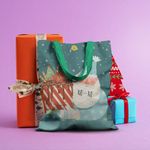 Geanta Handmade Tote Basic, Mos Craciun aduce Bunatati Dulci, Multicolor, 43x37 cm fotografia produsului View 4 S