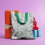 Geanta Handmade Tote Basic, Crengute cu Conuri de Brad de Craciun, Multicolor, 43x37 cm fotografia produsului View 4 S
