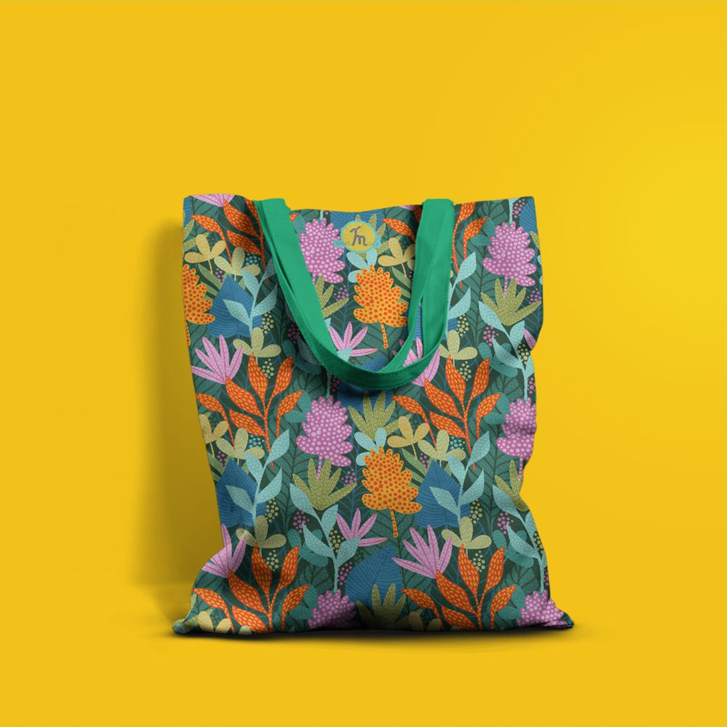 Geanta Handmade Tote Basic, Mulewear, Botanic Plante Exotice, Multicolor, 43x37 cm fotografia produsului View 3 L