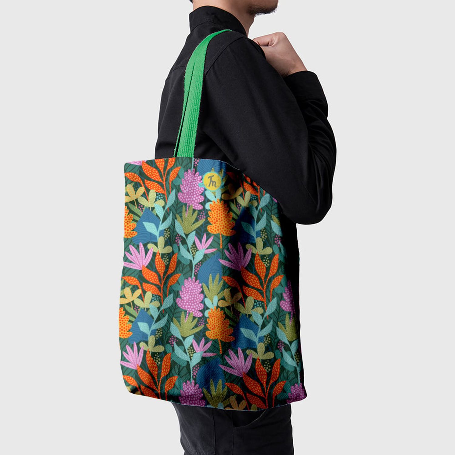 Geanta Handmade Tote Basic, Mulewear, Botanic Plante Exotice, Multicolor, 43x37 cm fotografia produsului View 4 L
