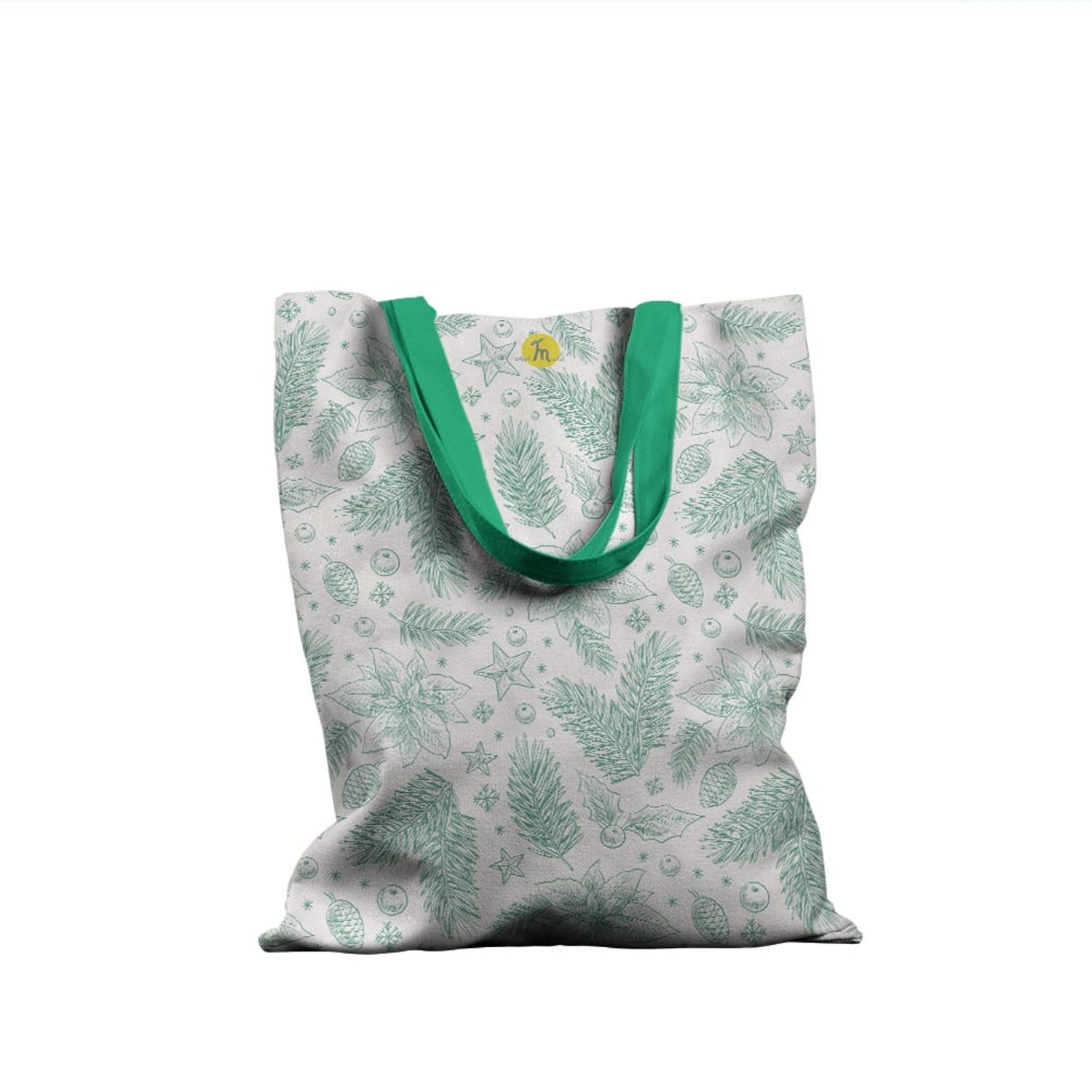 Geanta Handmade Tote Basic, Crengute cu Conuri de Brad de Craciun, Multicolor, 43x37 cm fotografia produsului
