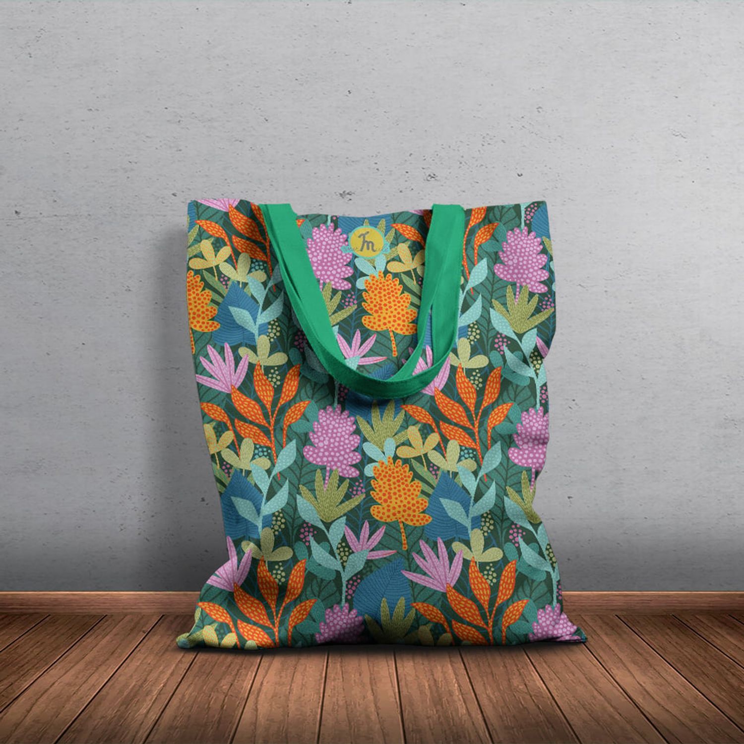 Geanta Handmade Tote Basic, Mulewear, Botanic Plante Exotice, Multicolor, 43x37 cm fotografia produsului View 5 L