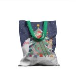 Geanta Handmade Tote Basic, Merry Christmas Animale care Impodobesc Bradul impreuna cu Mos Craciun, Multicolor, 43x37 cm fotografia produsului