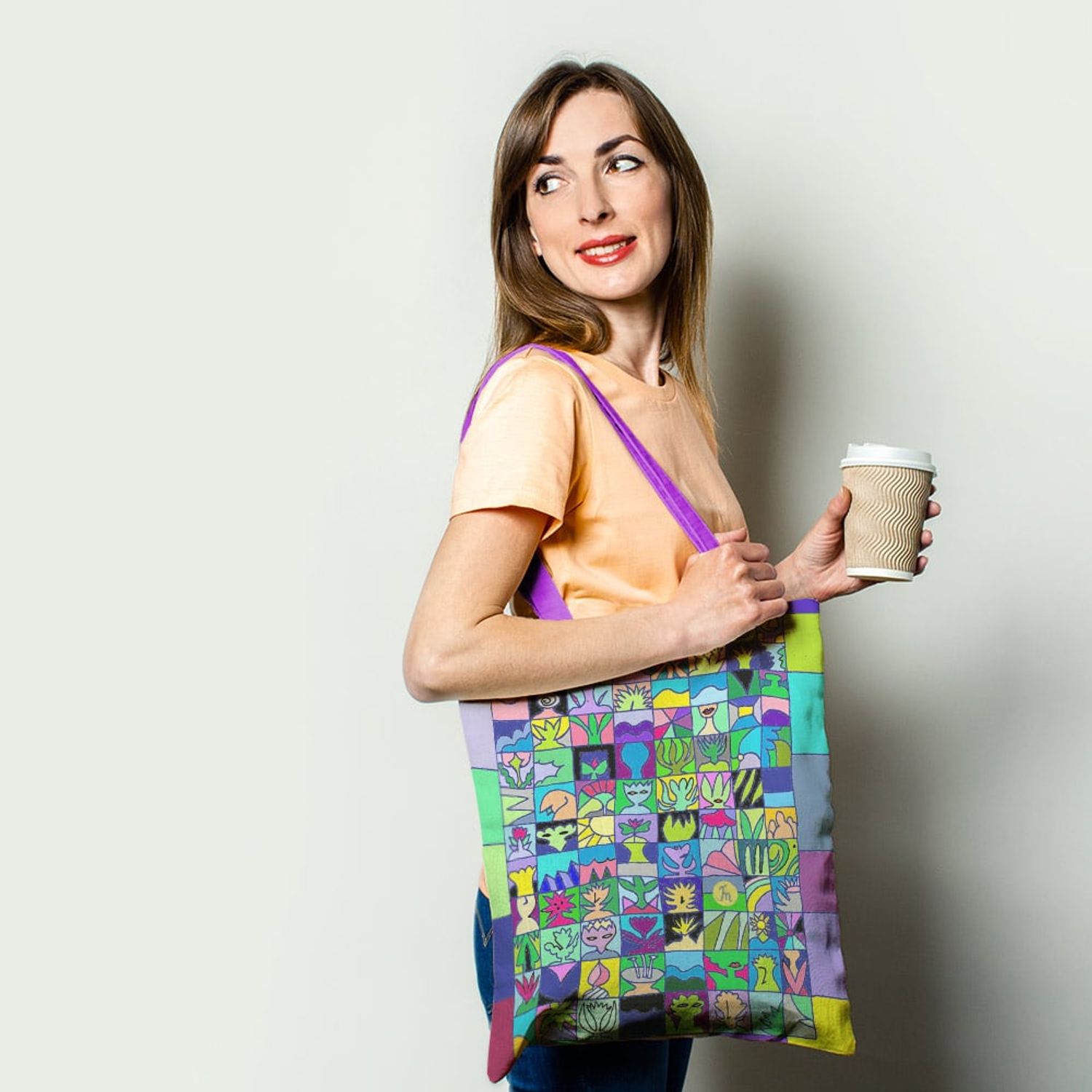 Geanta Handmade Tote Basic, Momente si Amintiri, Multicolor, 43x37 cm fotografia produsului View 2 L