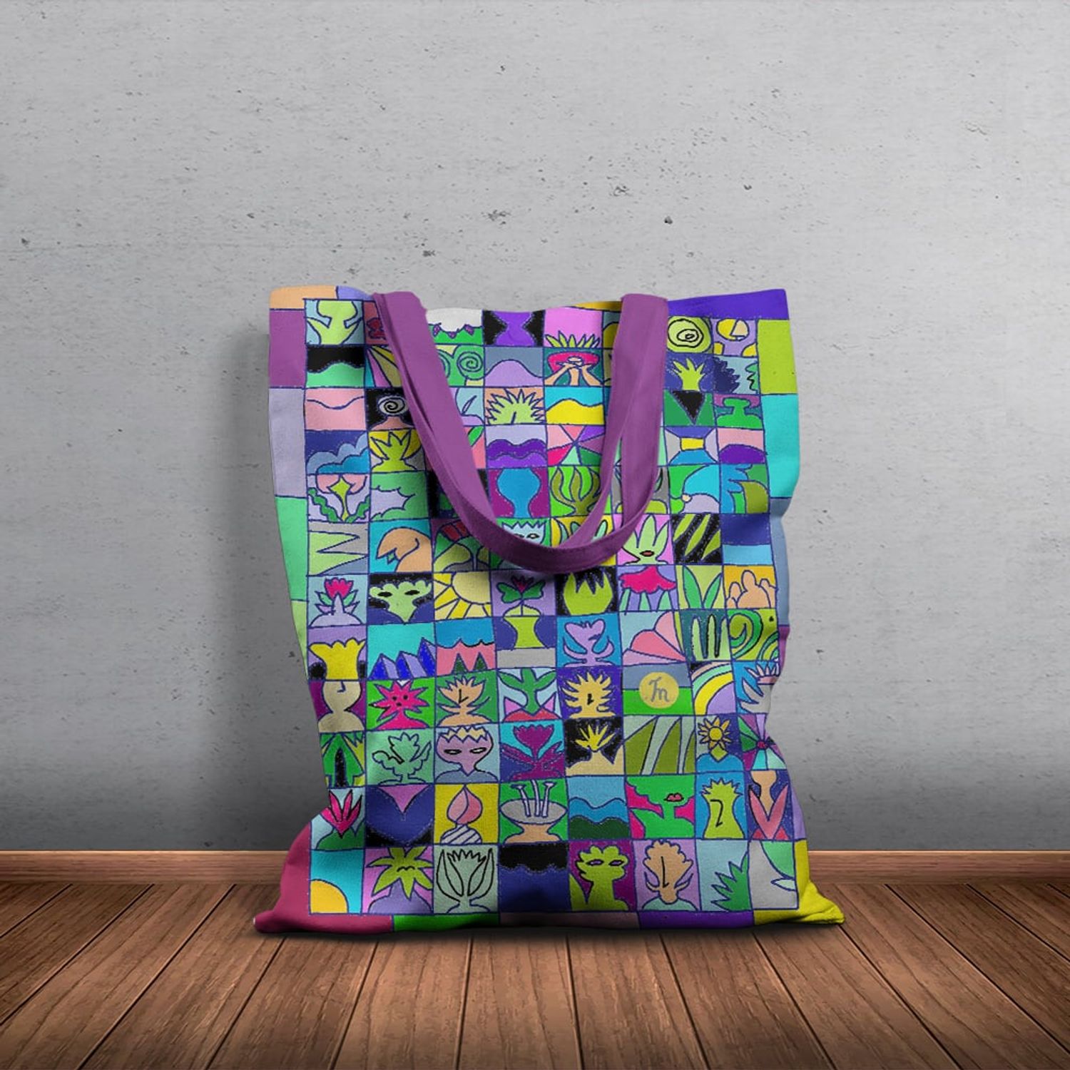 Geanta Handmade Tote Basic, Momente si Amintiri, Multicolor, 43x37 cm fotografia produsului View 4 L