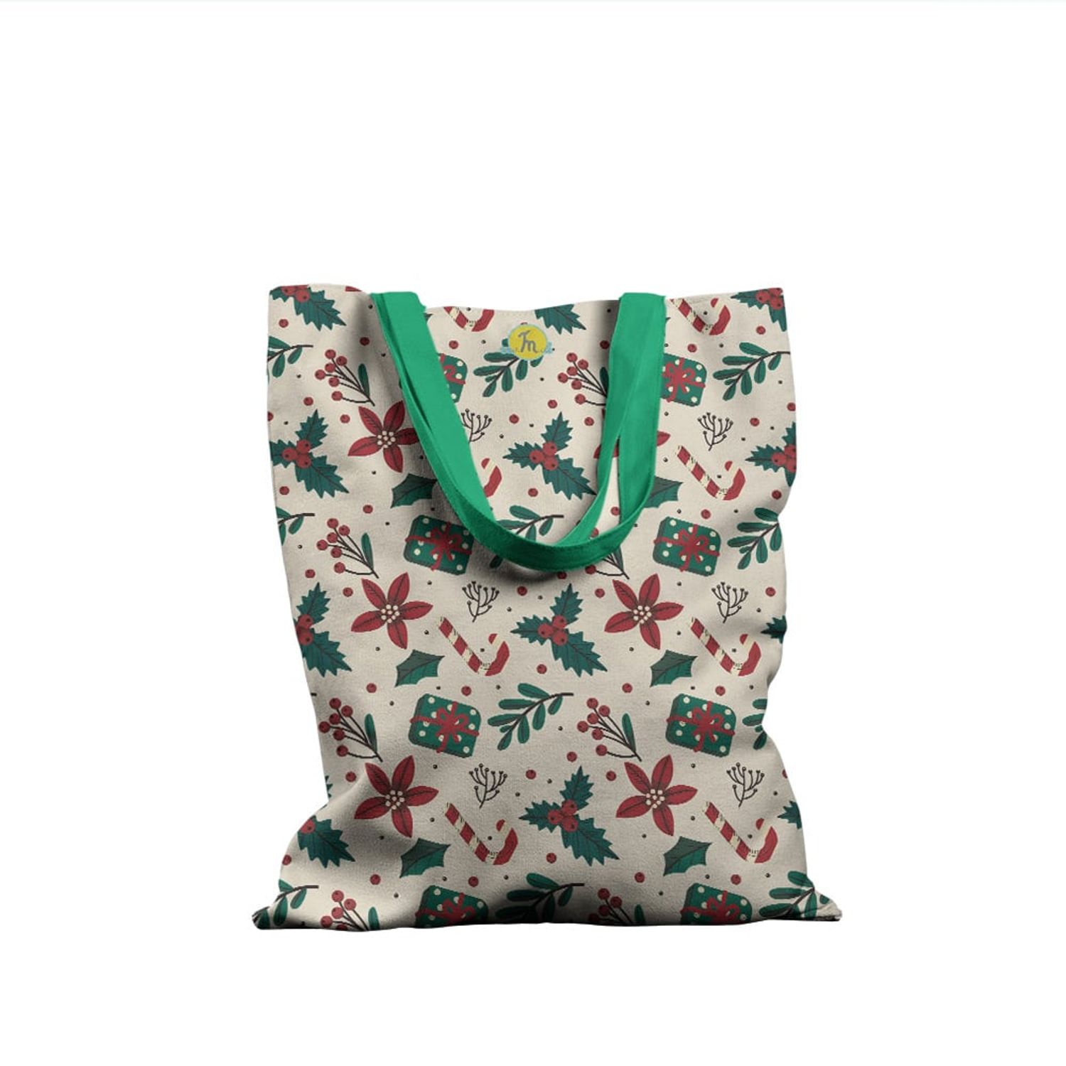 Geanta Handmade Tote Basic, Decoratiuni pentru Craciun, Multicolor, 43x37 cm fotografia produsului