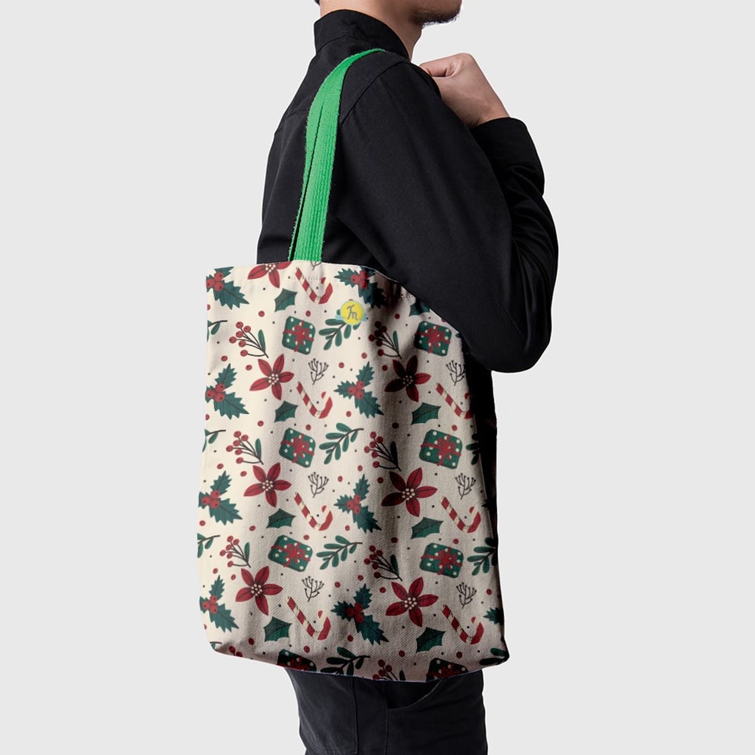 Geanta Handmade Tote Basic, Decoratiuni pentru Craciun, Multicolor, 43x37 cm fotografia produsului View 4 L