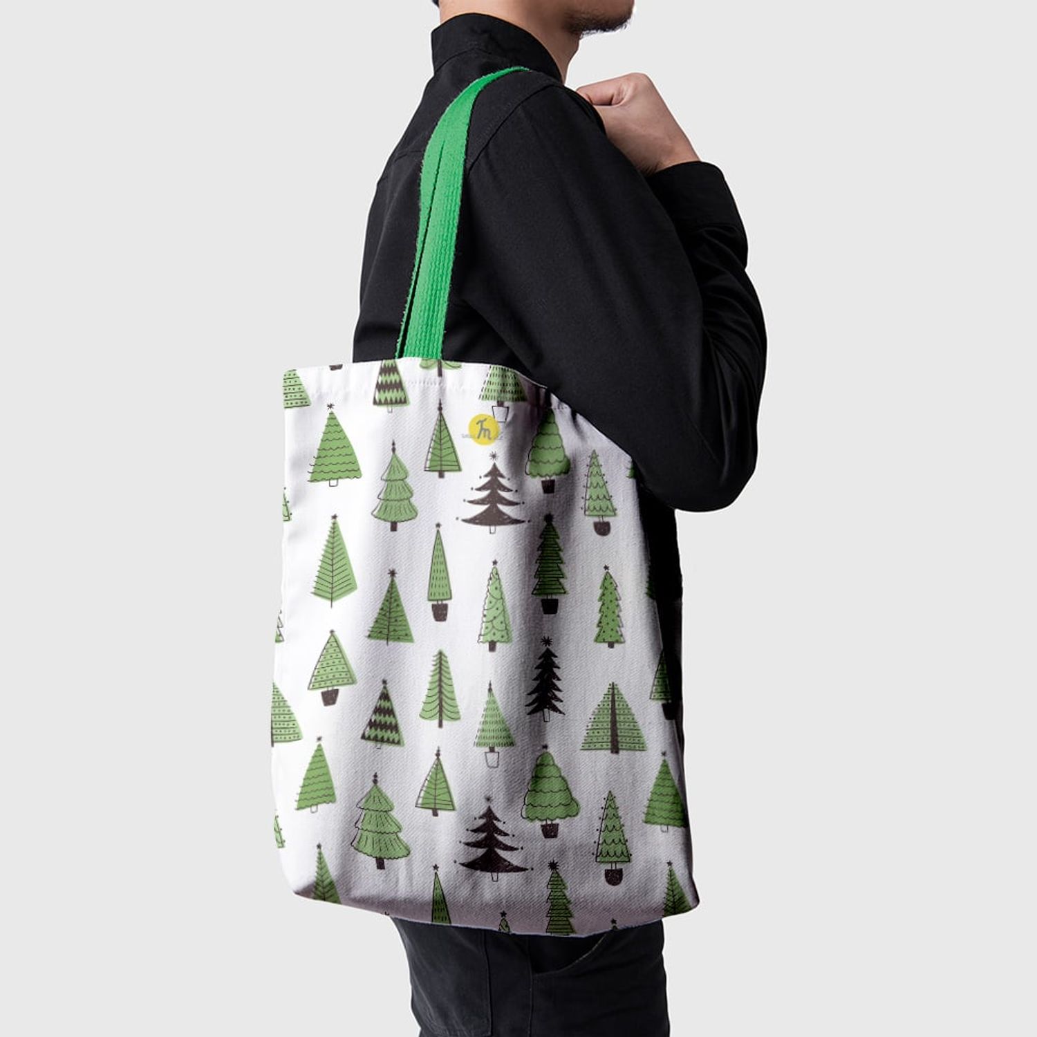 Geanta Handmade Tote Basic, Brazi de Craciun, Multicolor, 43x37 cm fotografia produsului View 5 L