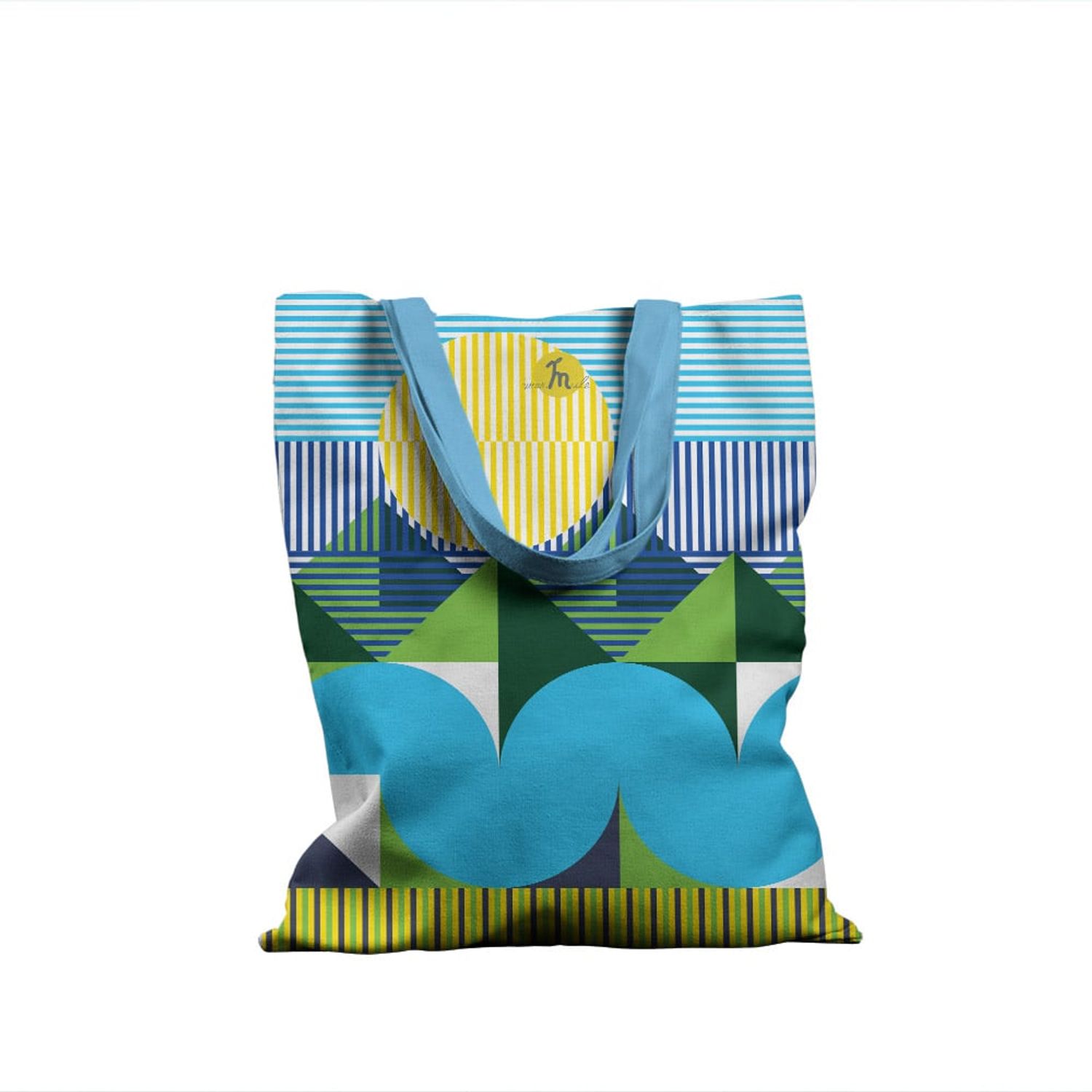 Geanta Handmade Tote Basic, Mulewear, Geometric Valea Prahovei, Multicolor, 43x37 cm fotografia produsului