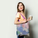 Geanta Handmade Fata-Verso Tote Basic, Puncte Colorate Abstract, Multicolor, 43x37 cm fotografia produsului View 3 S