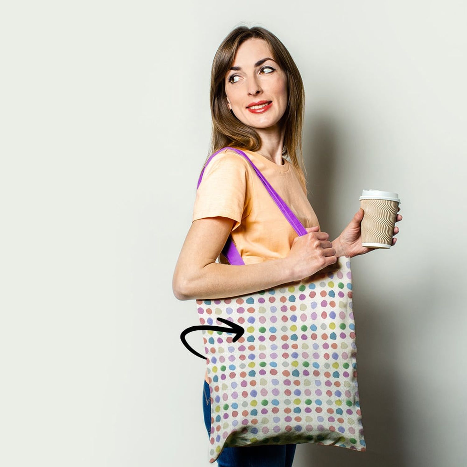 Geanta Handmade Fata-Verso Tote Basic, Puncte Colorate Abstract, Multicolor, 43x37 cm fotografia produsului View 4 L