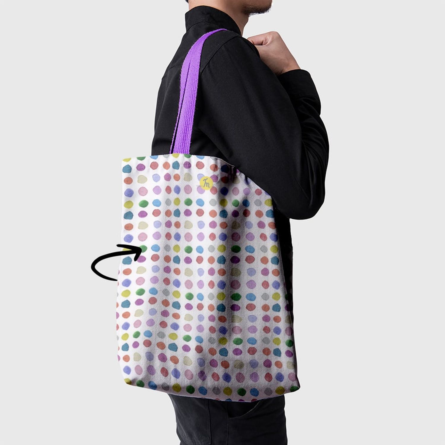 Geanta Handmade Fata-Verso Tote Basic, Puncte Colorate Abstract, Multicolor, 43x37 cm fotografia produsului View 6 L