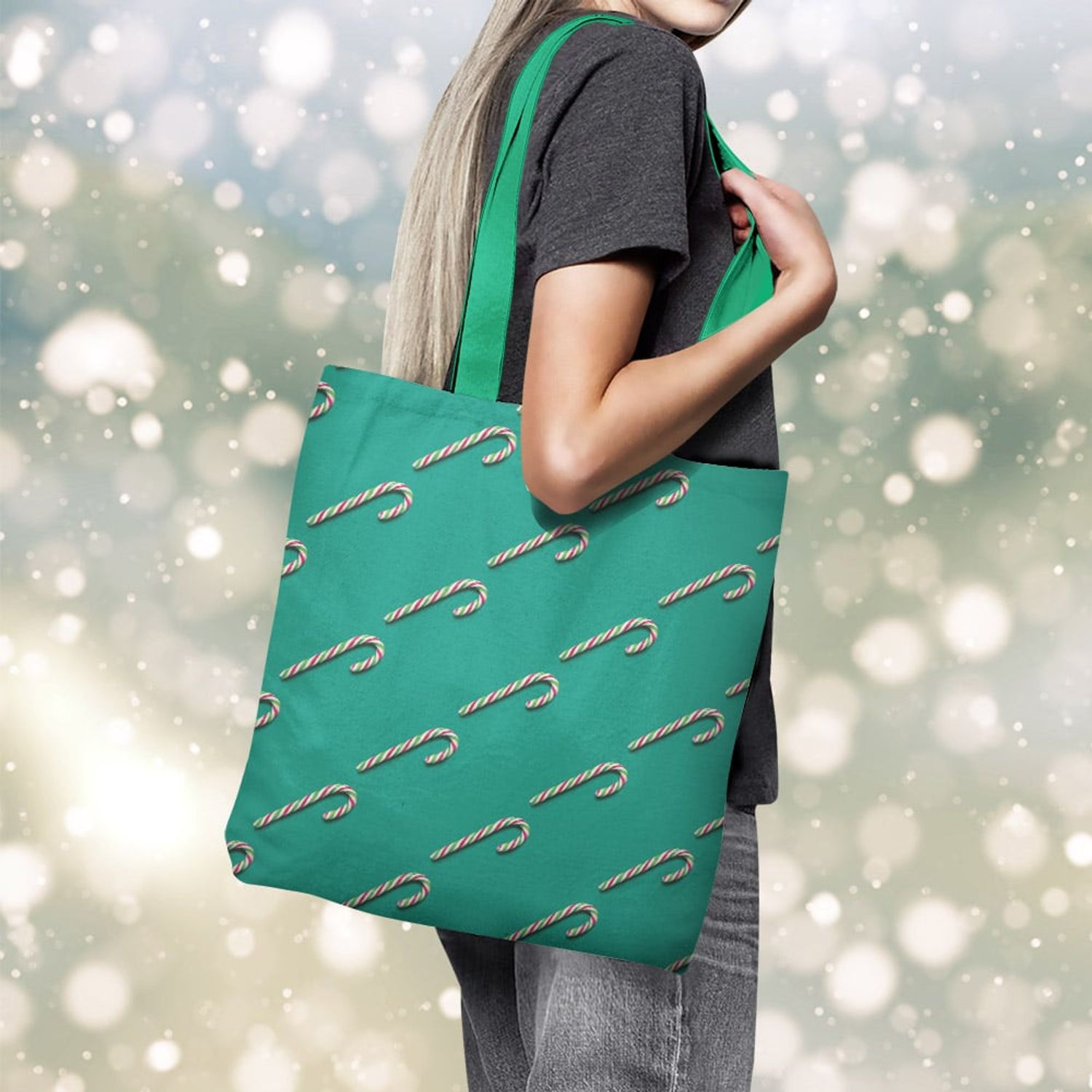 Geanta Handmade Tote Basic, Acadea de Craciun, Multicolor, 43x37 cm fotografia produsului View 3 L