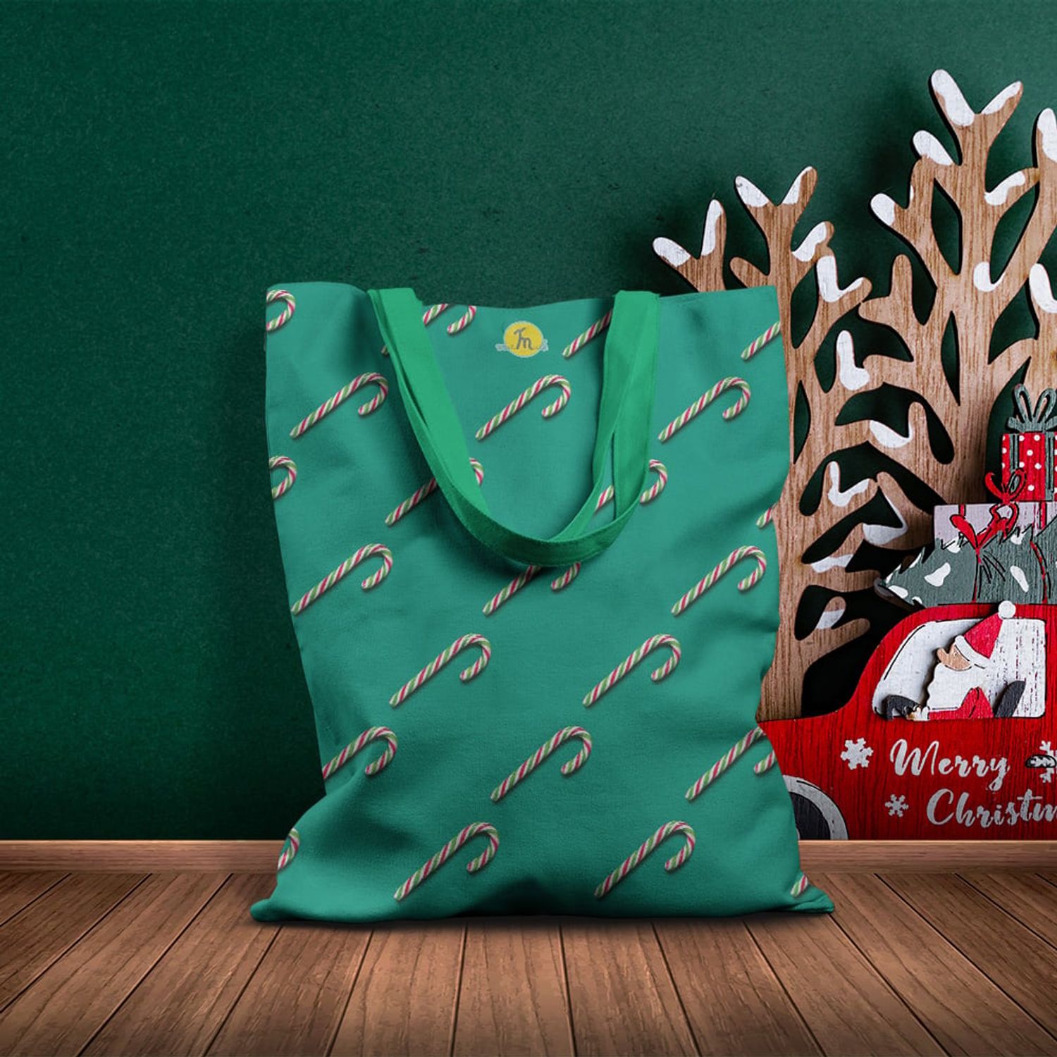 Geanta Handmade Tote Basic, Acadea de Craciun, Multicolor, 43x37 cm fotografia produsului View 4 L