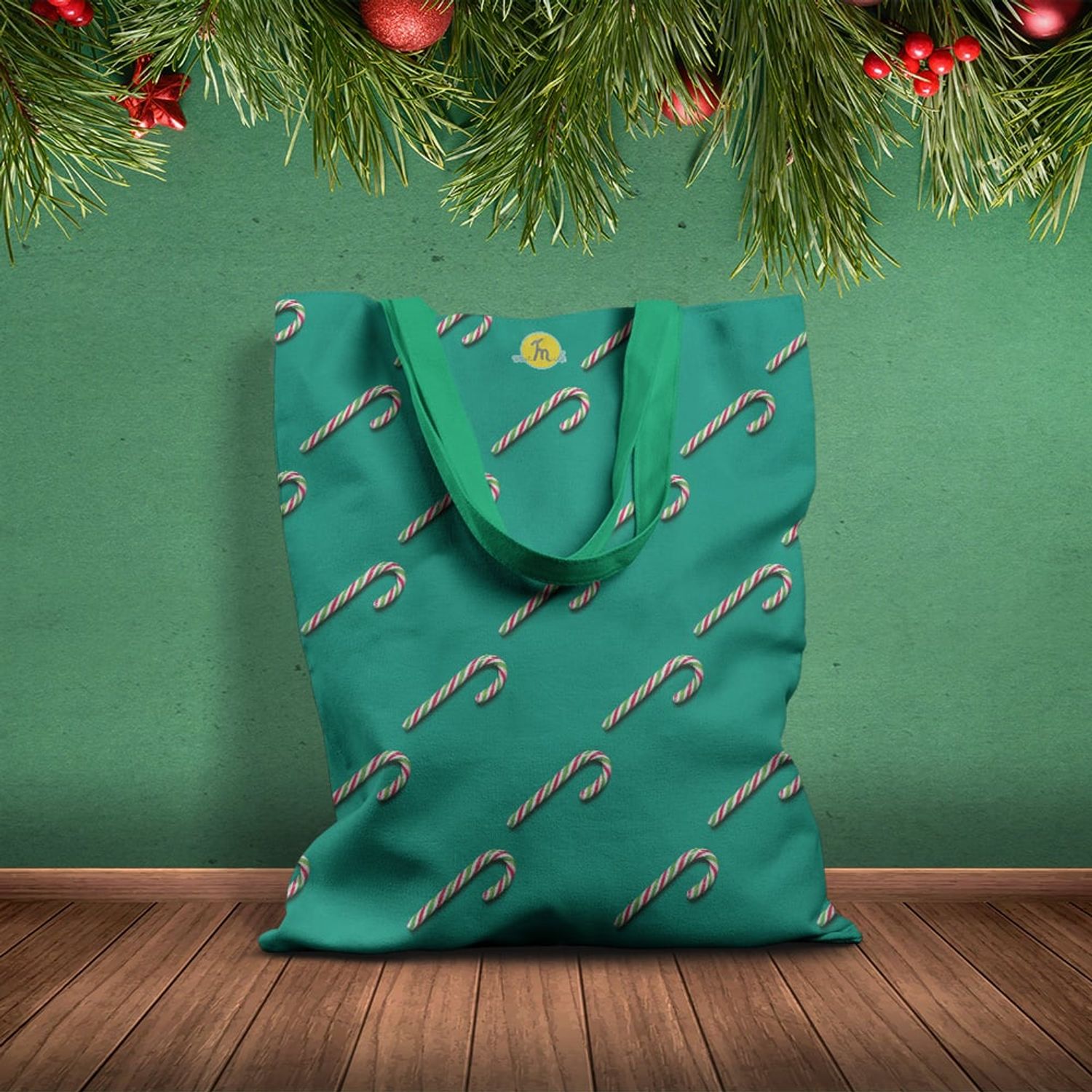 Geanta Handmade Tote Basic, Acadea de Craciun, Multicolor, 43x37 cm fotografia produsului View 2 L