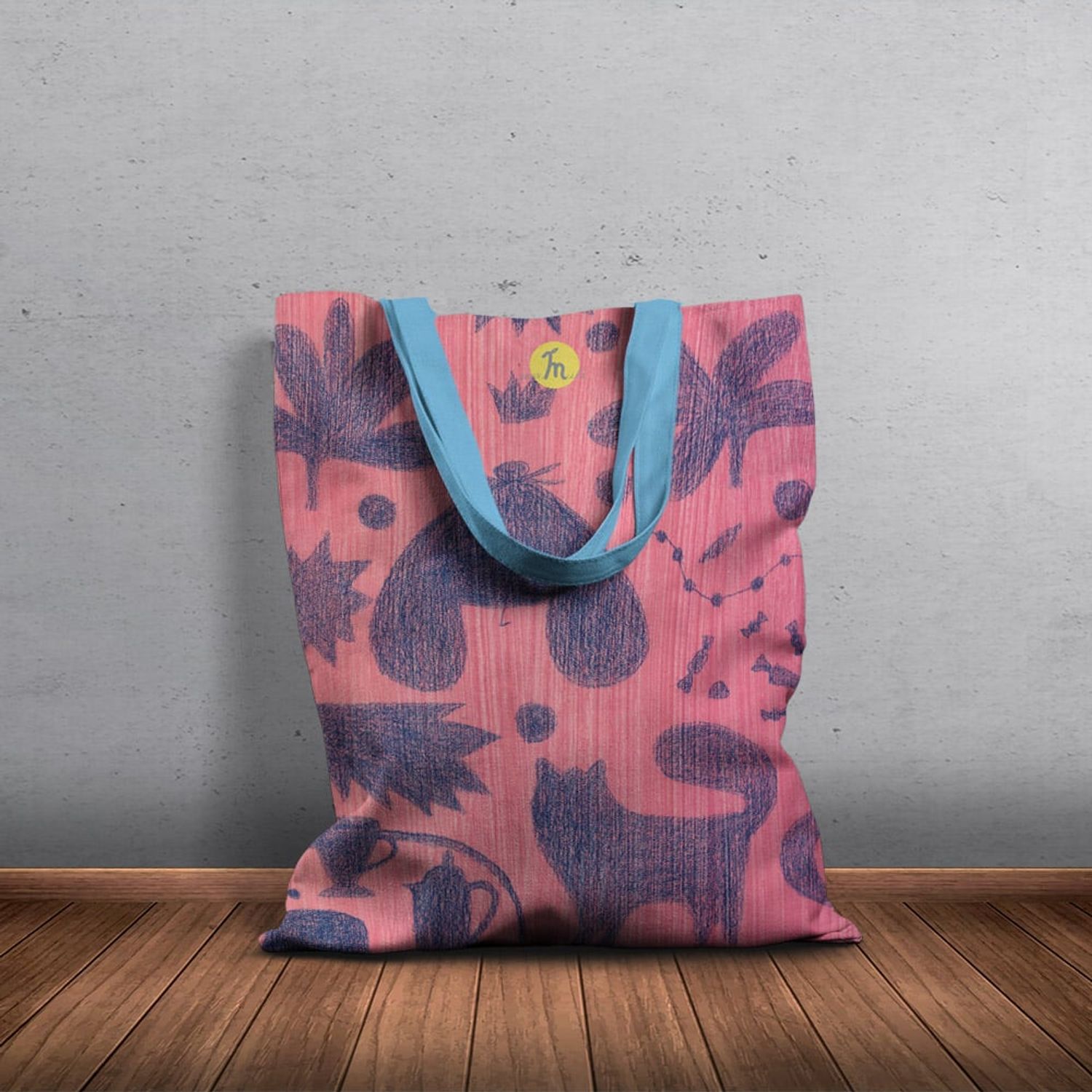 Geanta Handmade Tote Basic, Mulewear, Botanic Fluturi Catei si Plante, Multicolor, 43x37 cm fotografia produsului View 5 L